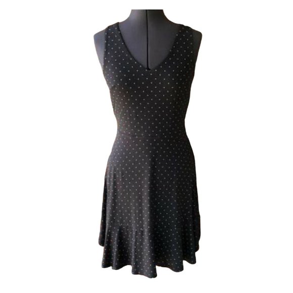 LOFT Outlet Black Casual Sleeveless Dress V-Neck Polka-Dot Fit & Flare Petite - Picture 1 of 7